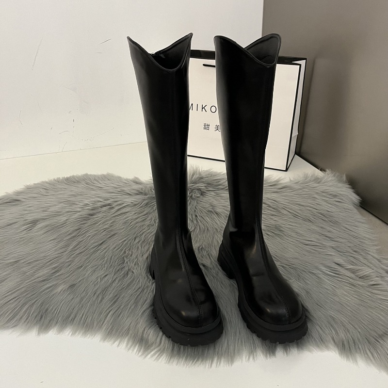 High Knee Heel Boots - Retro Bare Colored Boots Women Knee