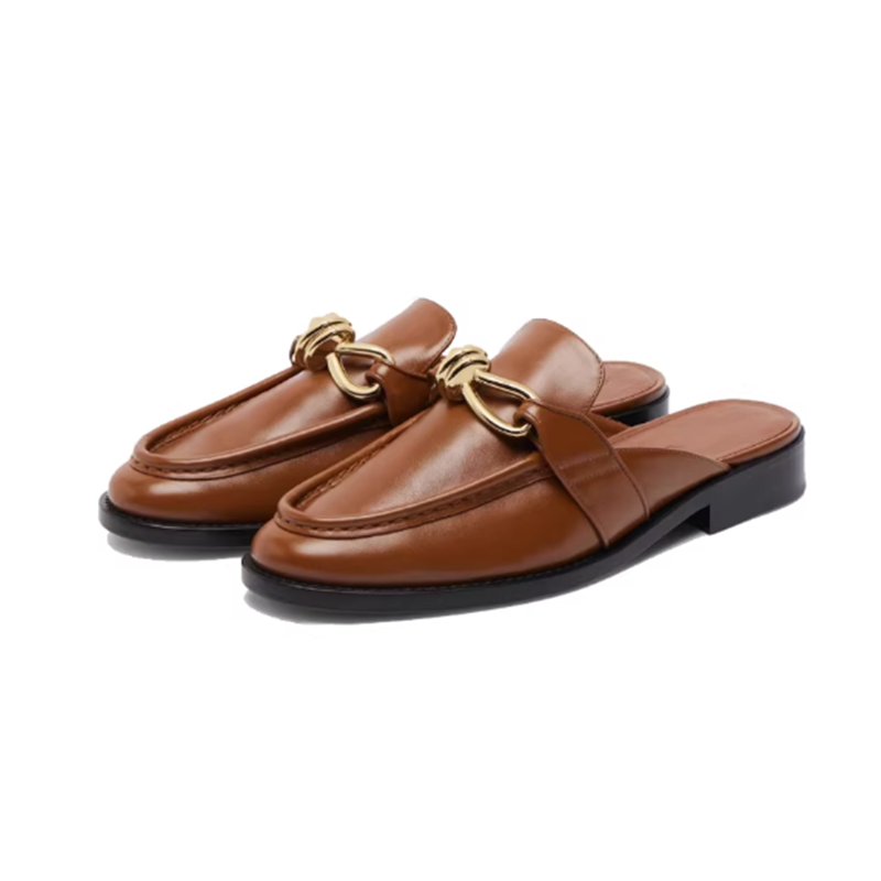 Slip On Mule Flat - Metal Buckle Half Slippers For Women