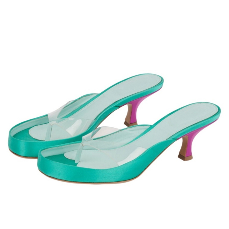 Clear Strap Heel - Clear Pvc Strap Thong Cat Heel