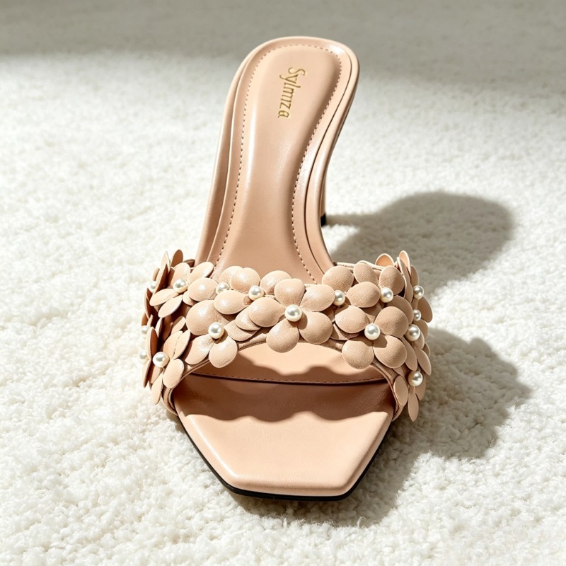 Elegant Flower Pearl Detail He - đánh giá và giá Square Toe Mule