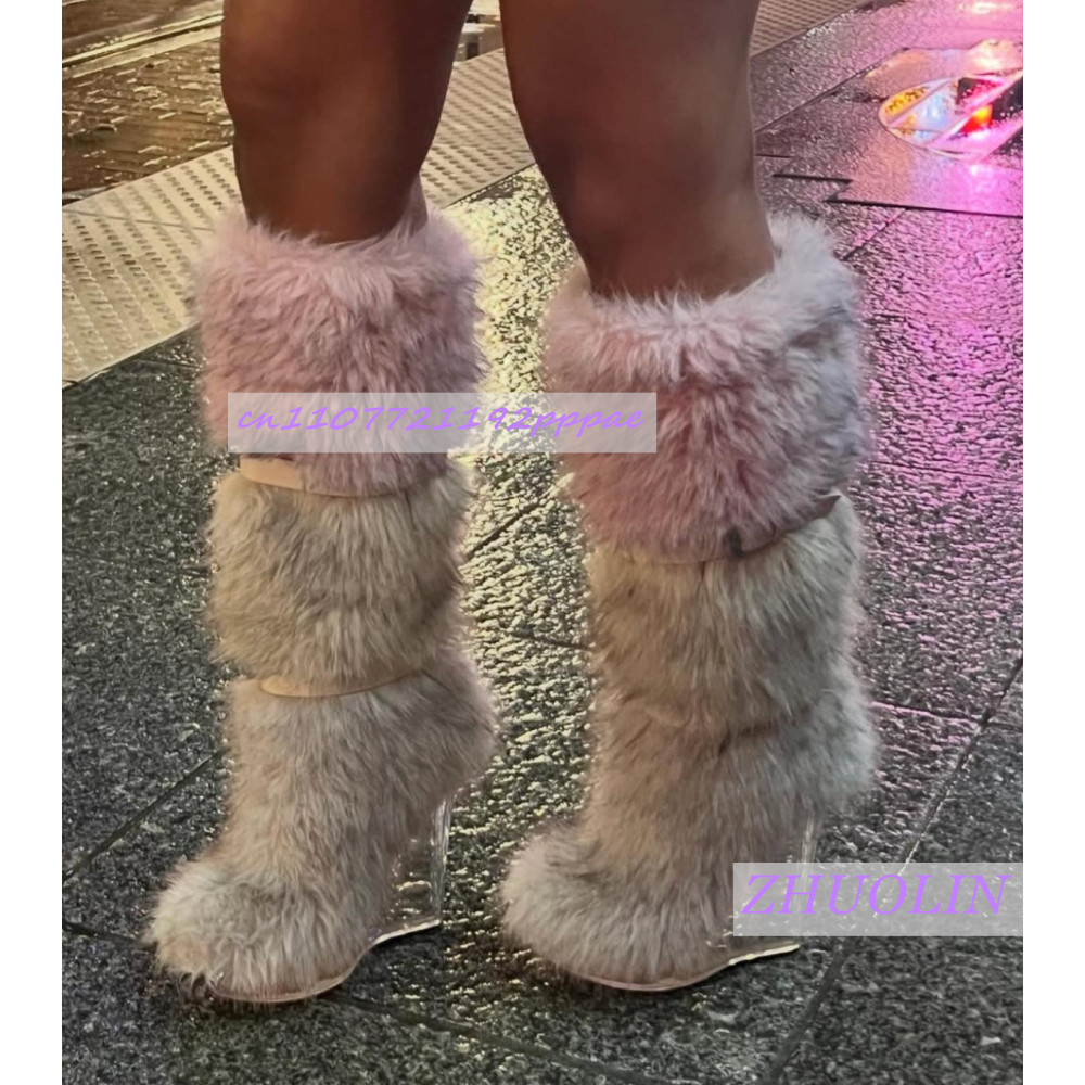 Winter Gradient Furry Transpar - đánh giá và giá High Knee Heel Boots