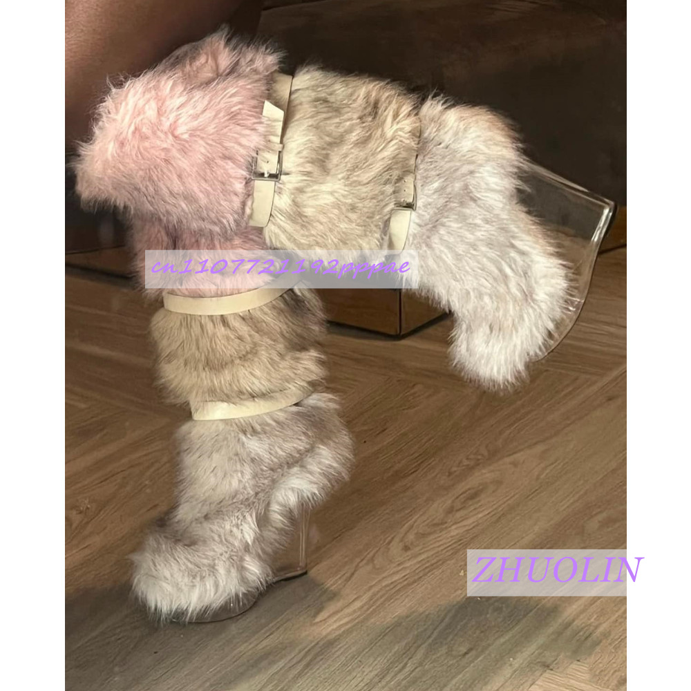 Winter Gradient Furry Transpar - đánh giá và giá High Knee Heel Boots