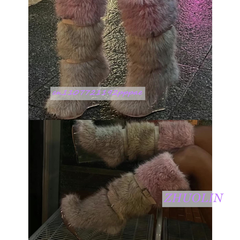 Winter Gradient Furry Transpar - đánh giá và giá High Knee Heel Boots