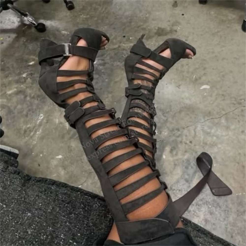 Gladiator Hollow Belt Buckle K - đánh giá và giá High Knee Heel Boots