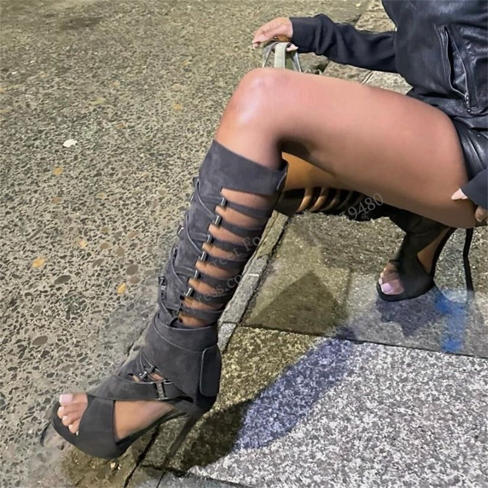Gladiator Hollow Belt Buckle K - đánh giá và giá High Knee Heel Boots