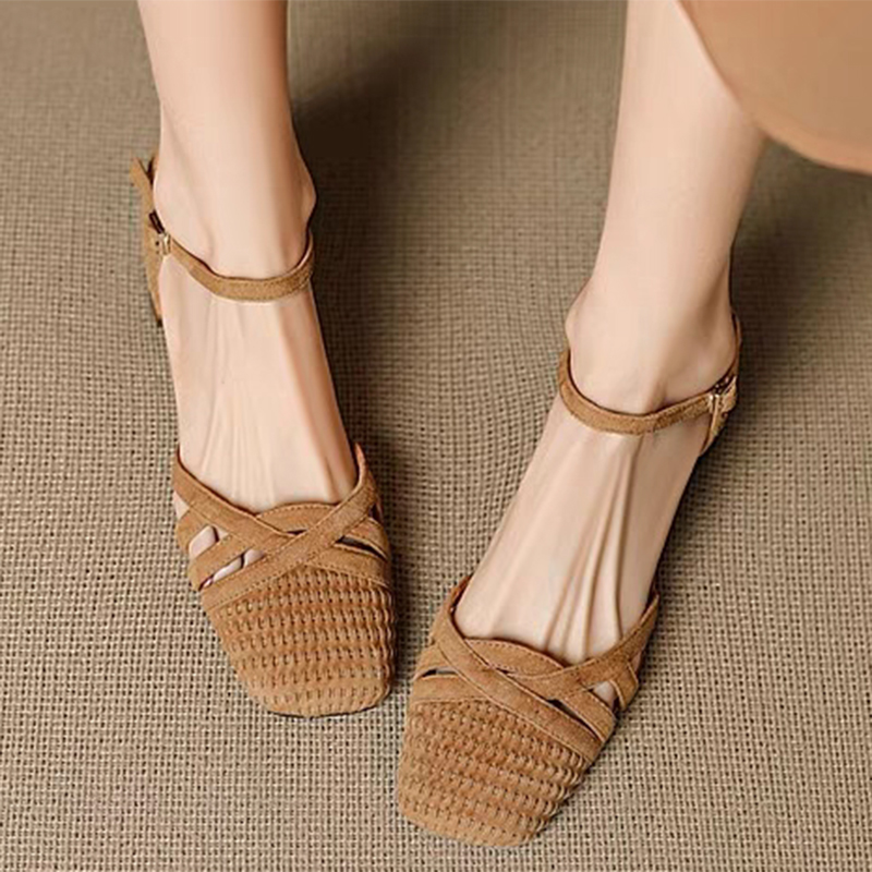 Retro Weave High Heel Sandals  - đánh giá và giá Square Toe Mule