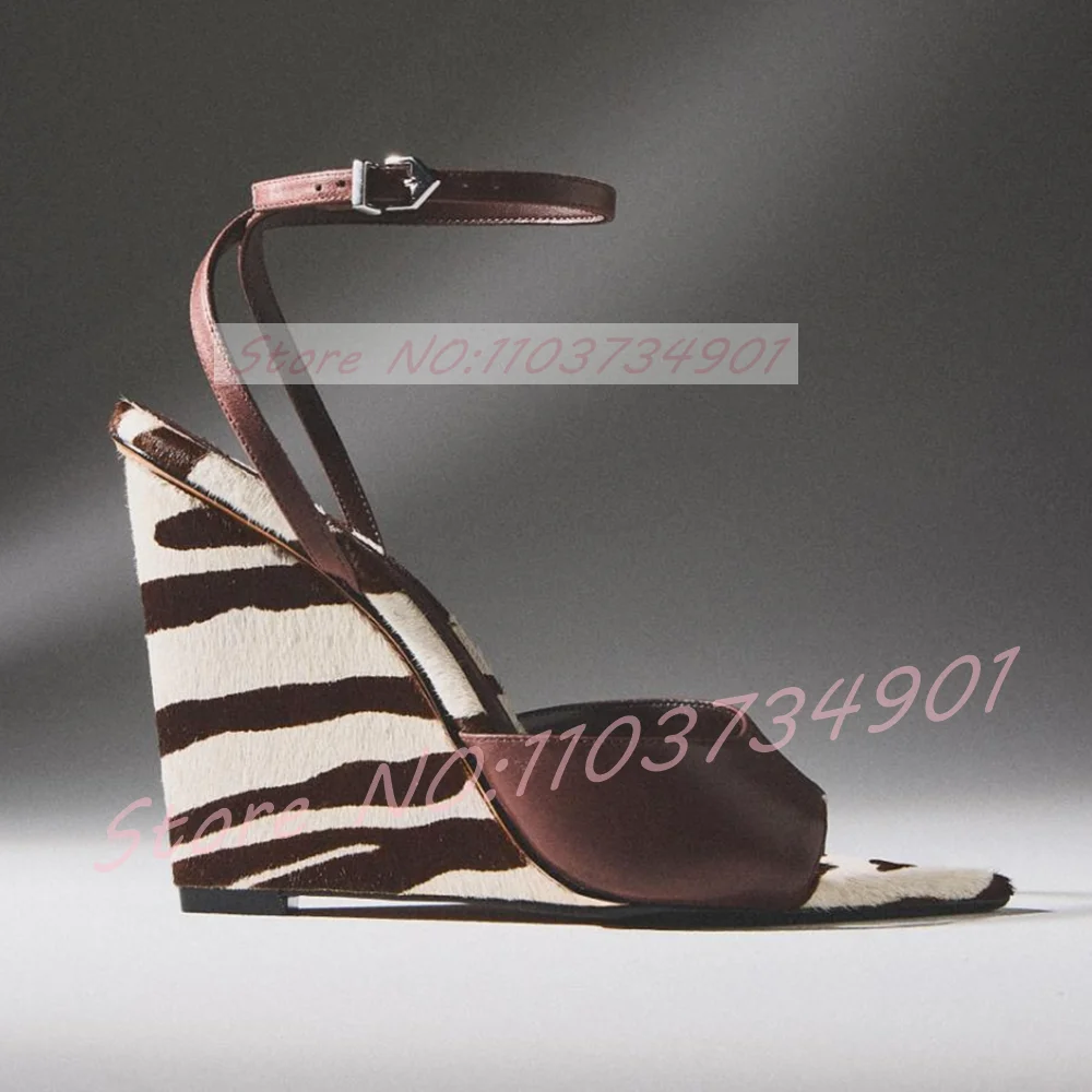 Zebra-Print Horsehair Wedge Sa - đánh giá và giá Clear Strap Heel