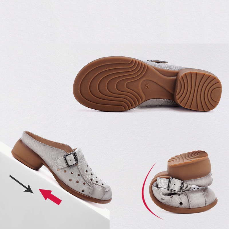 New Cow Leather Low Heel Sanda - đánh giá và giá Slip On Mule Flat