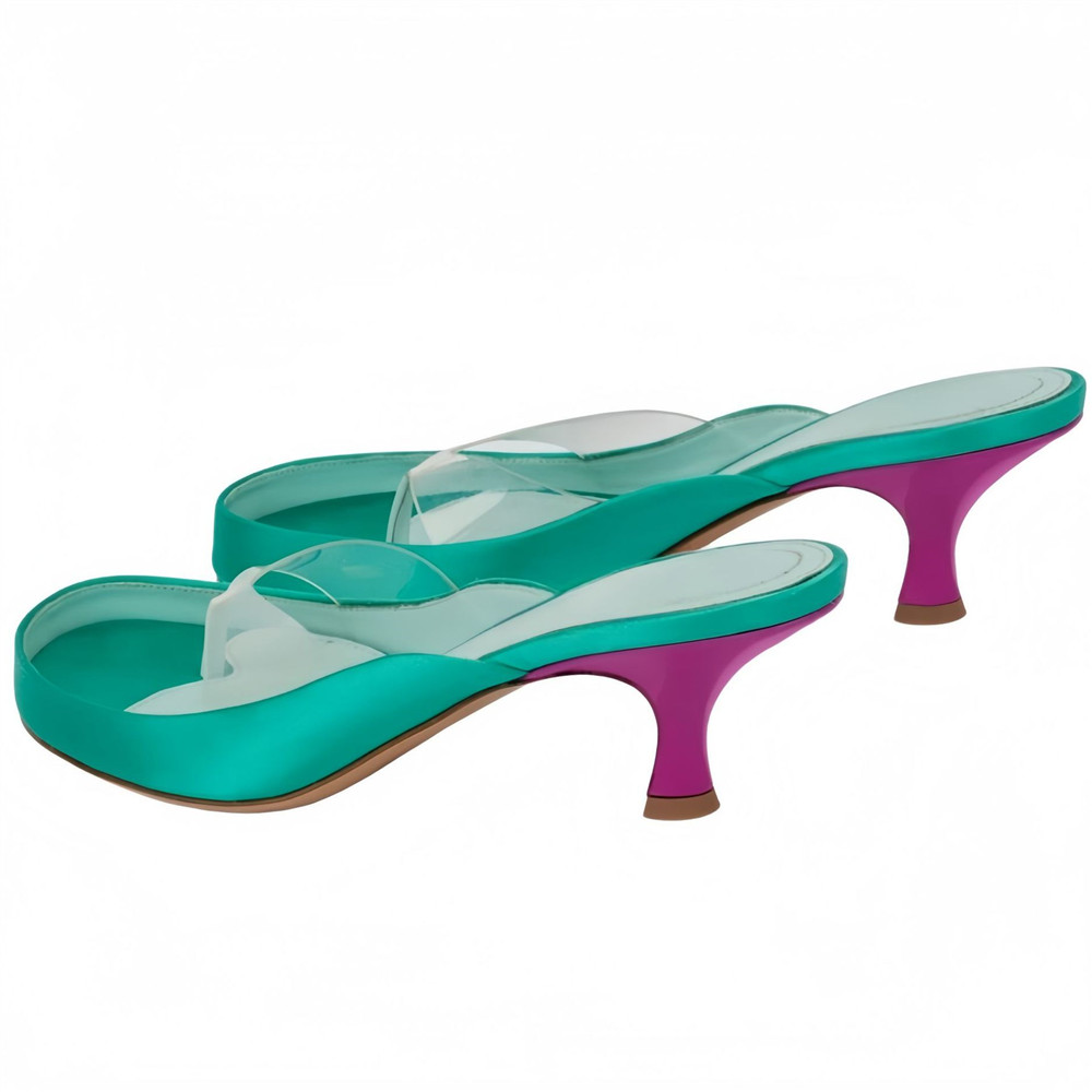 Women Gold Satin Thong Mules C - đánh giá và giá Clear Strap Heel